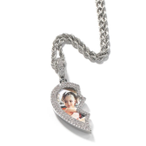 Heart Shaped Photo Pendant White Gold on rope chain